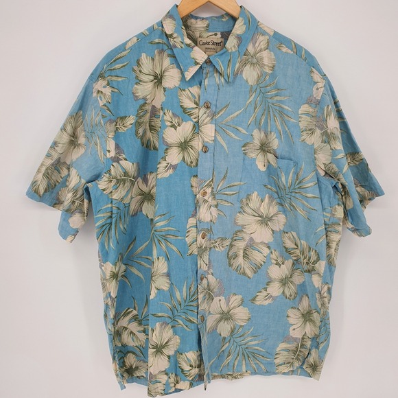 Cooke St Honolulu Blue Floral Short Sleeve Button Up Shirt Sz 2XL Tropical Camp - Picture 2 of 7